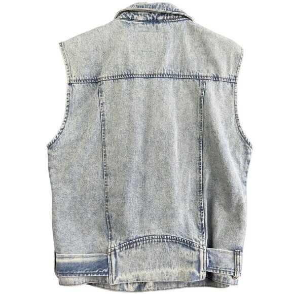 BLANKNYC Denim Moto Vest Grunge Biker 80's Light Wash Belted Medium Diagonal Zip - Picture 2 of 10